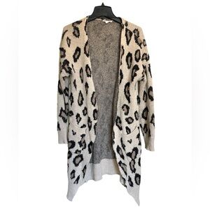REBORN J Animal Print Kimono Long Sleeve Cardigan, Oatmeal/Black Print Rare Find